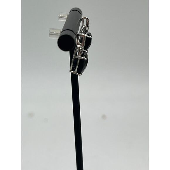 Vintage 10K White Gold Oval Prong Cushion Black Onyx Diamond Dangle Earrings - Picture 2 of 11